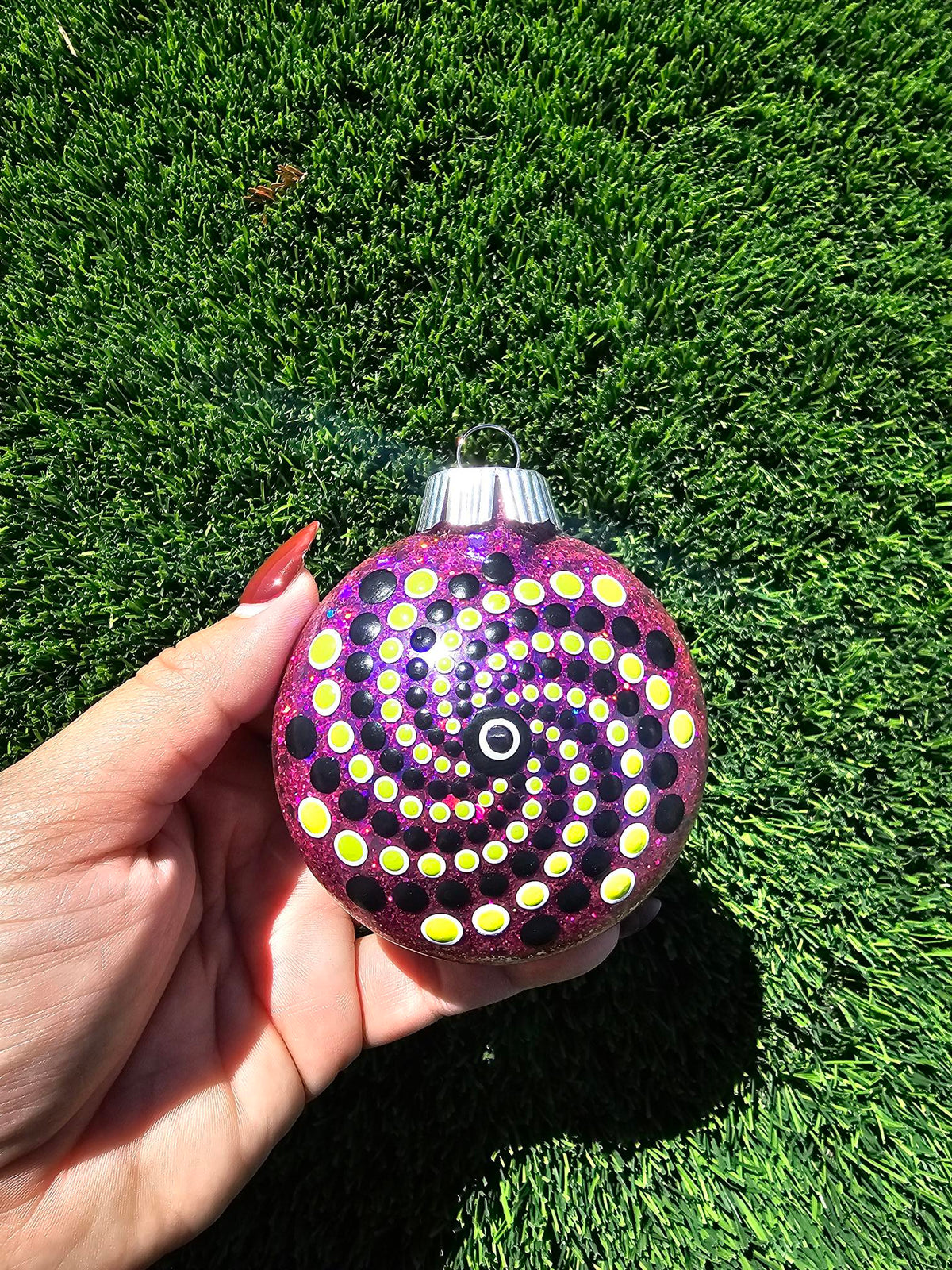 Trippy Halloween Purple Glitter Mandala Hanging Ornament