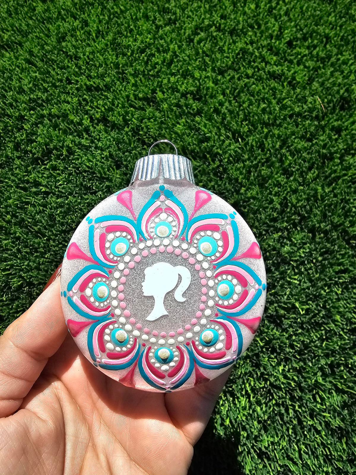 Light Pink Barbie Glitter Mandala Hanging Ornament