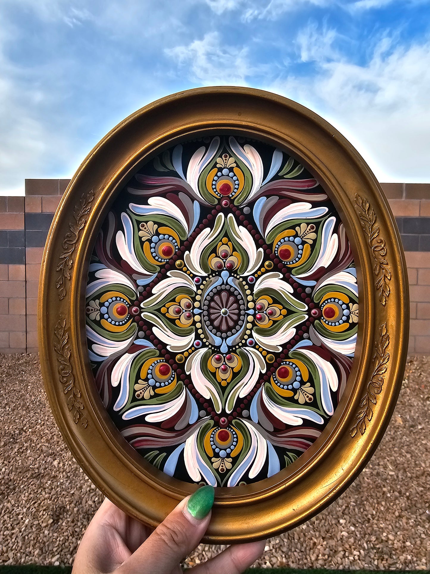 Hand-Painted Mandala Art in Repurposed Vintage Gold Frame