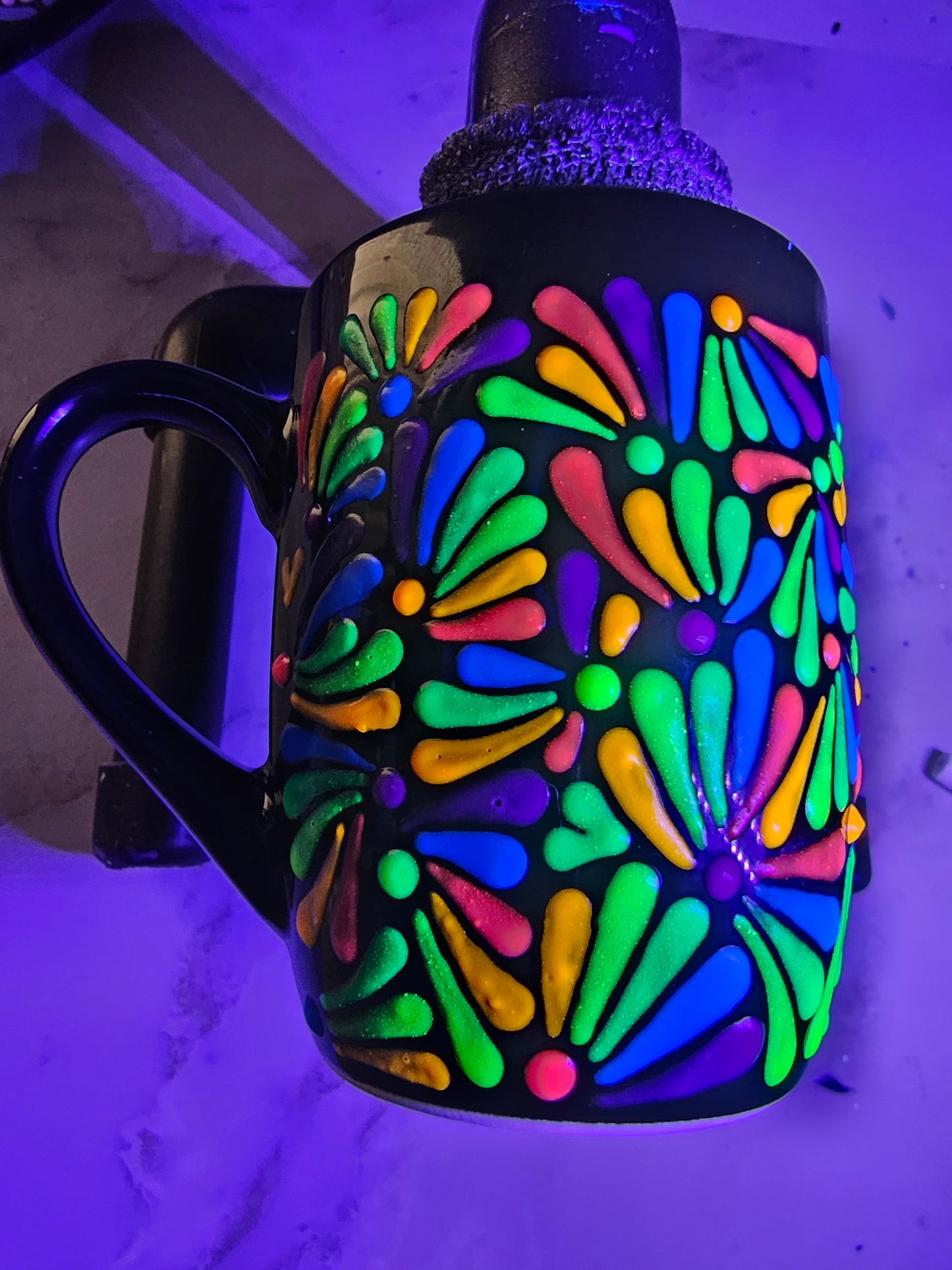 Custom Rainbow UV Reactive with Hidden Heart Mug - Handpainted Live TT๐