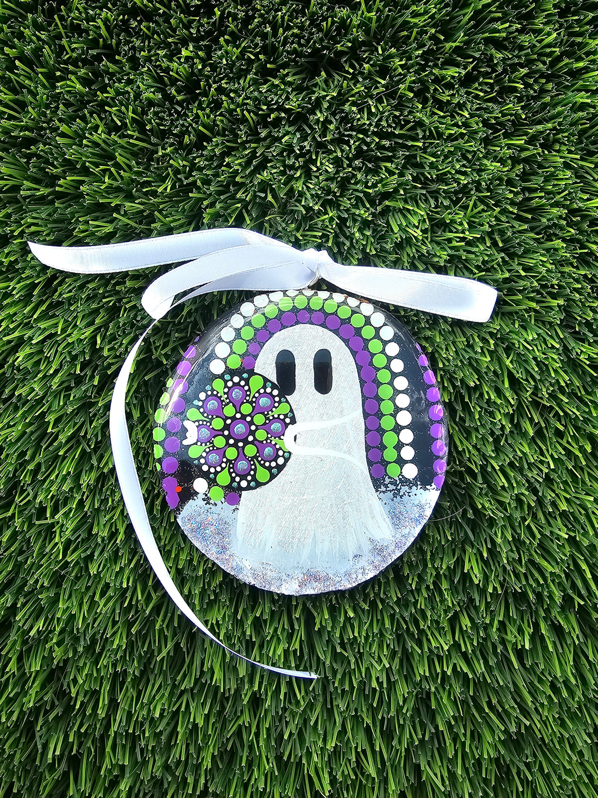 Ghost Buddy’s Boo-tiful Mandala Resin Ornament Natural Wood