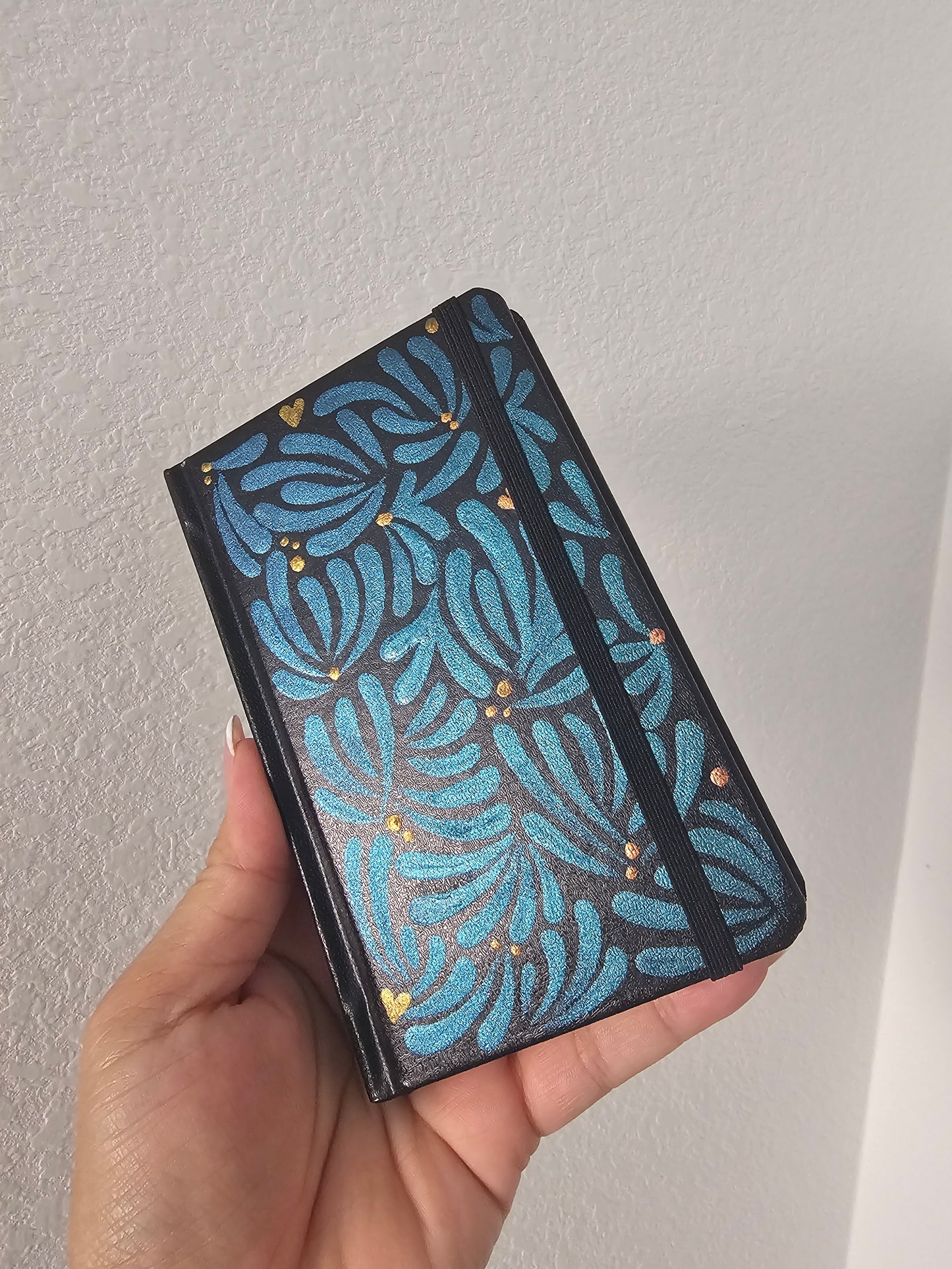 Hand-Painted Pocket Sketchbook | 150 Pages | Bronze & Teal Shimmer Vegan Leather Journal | 3.5" x 5" Blank Sketchbook | Pocket Notebook | Gift for All