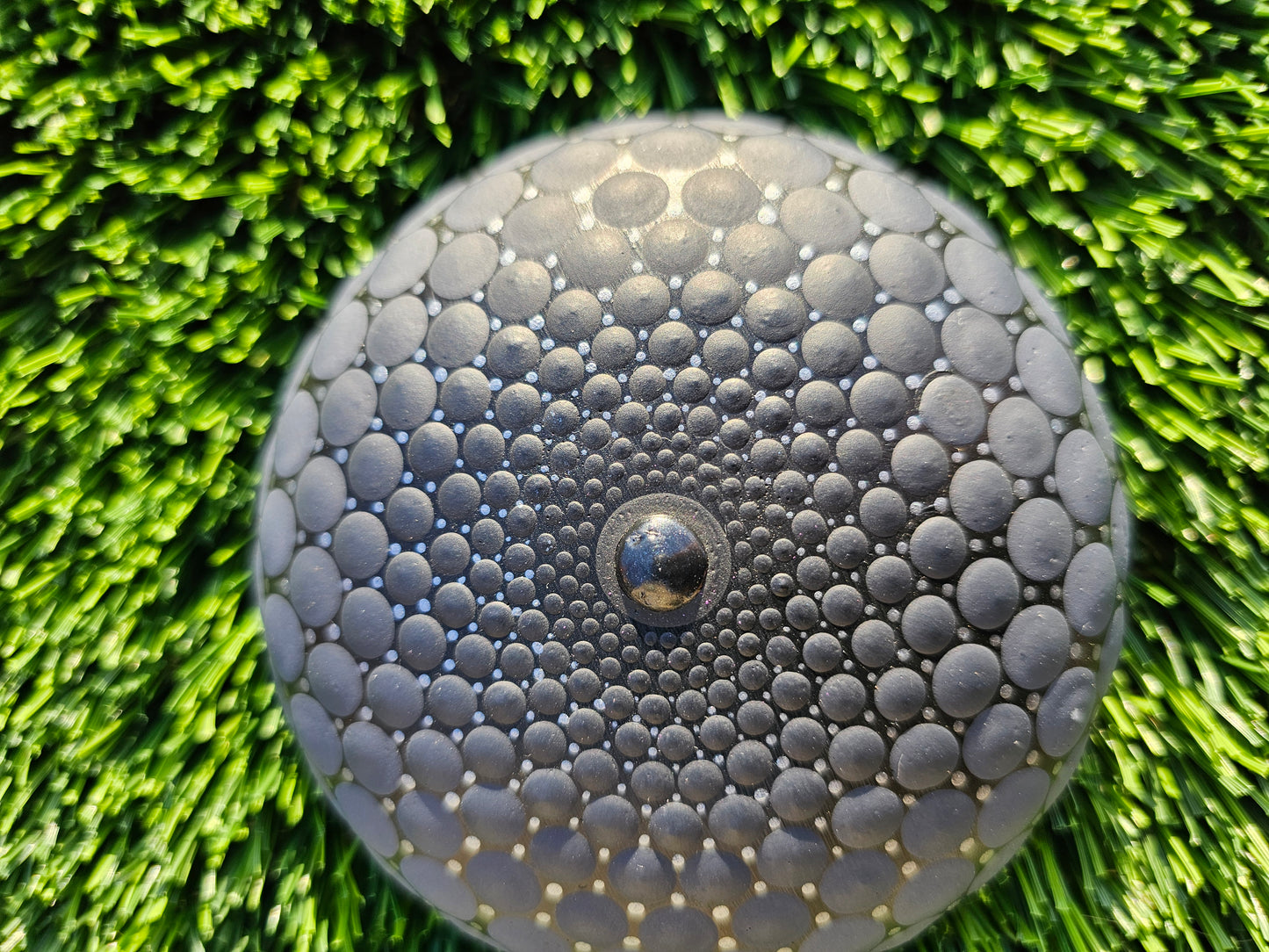 Black & Silver Gradient Dot Mandala Stone – 4-Inch Handpainted 3D Center, Metallic Microdots, Unique Home Decor or Gift for All Unique Mediation Stone