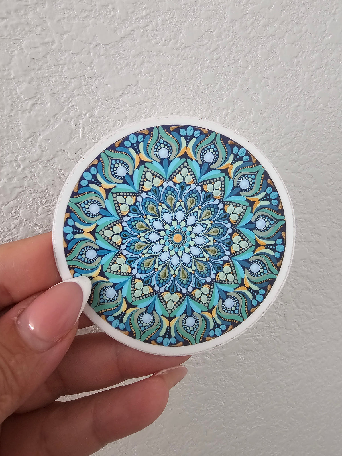 Hand-Painted Mandala Art Sticker – 3" Round Decorative Art Sticker