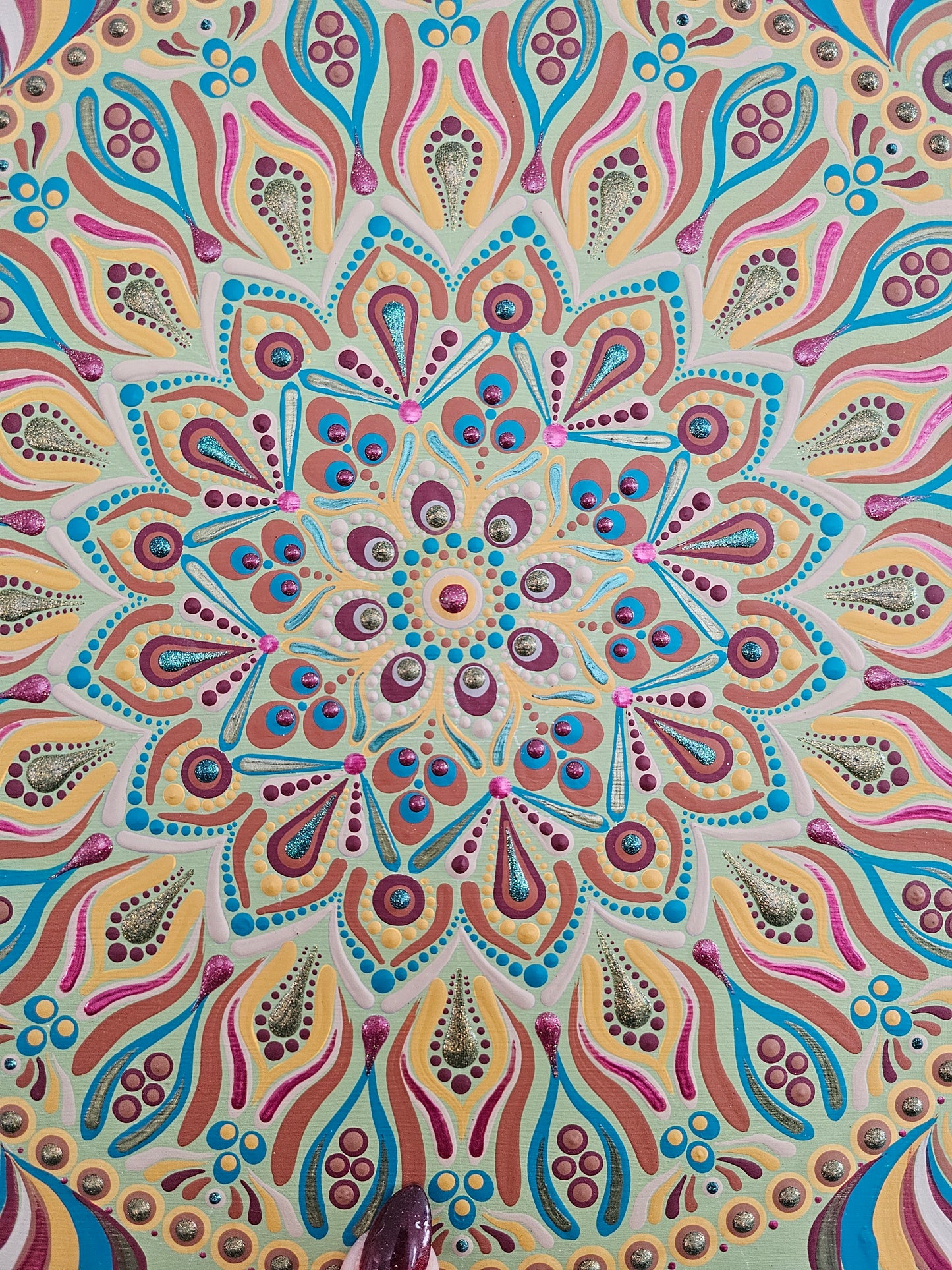 12” Hand Painted Mandala Wall Art on Wood | Boho Dot Mandala Decor | Colorful Sacred Geometry | Ready to Hang | One of a Kind Art