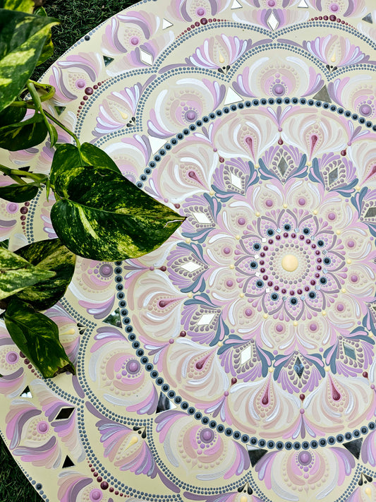 30” Hand-Painted Dot Mandala – Pastel Petal Bloom