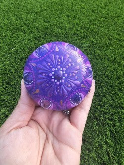 Hand-Painted Purple Dot Mandala Sphere Stone - Meditation Stone Hand casted Hand Made