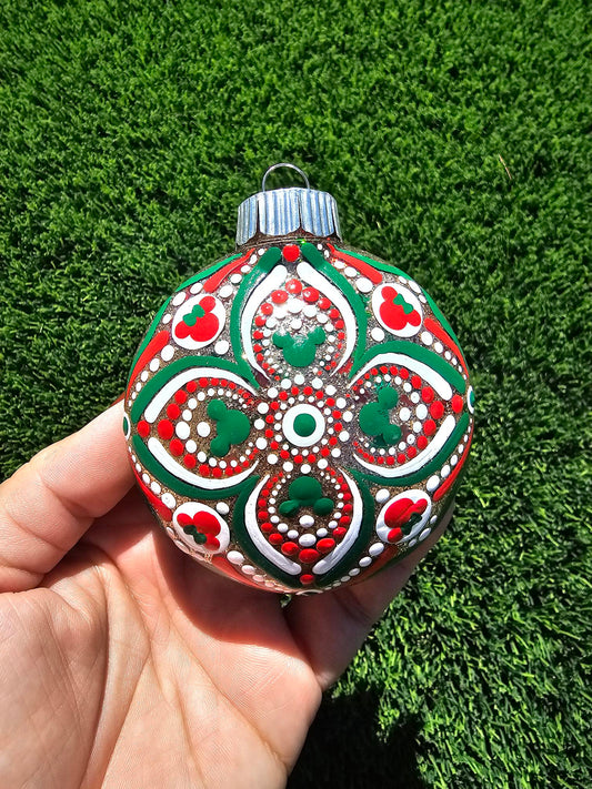 Green & Red Gold Glitter Mouse Ear Mandala Hanging Ornament