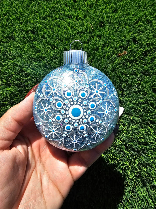 Blue Glitter Snowflake Mandala Hanging Ornament