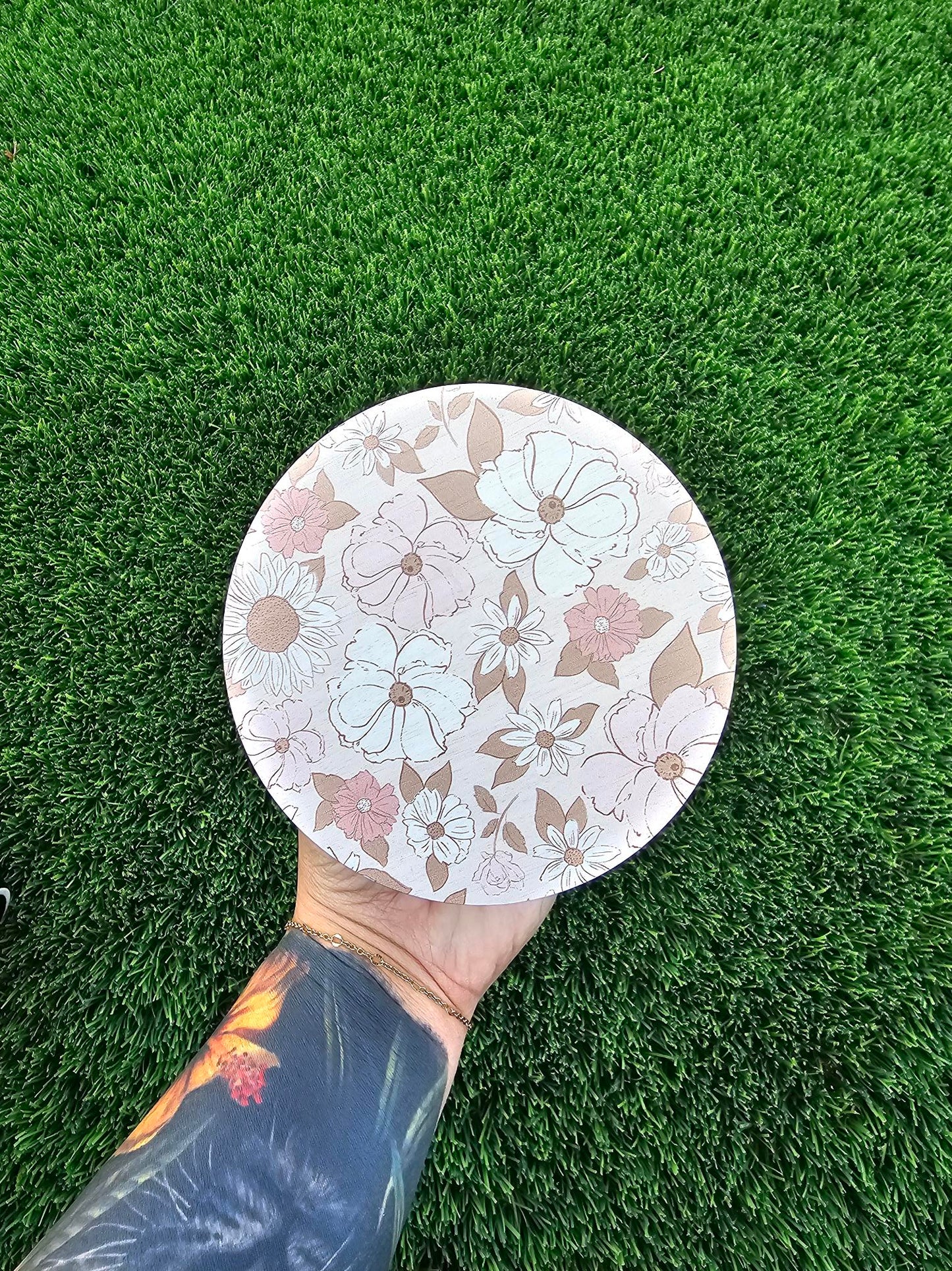 Hand Painted Upcycled Dot Mandala Stash Jar with Soft Autumn Floral Lid