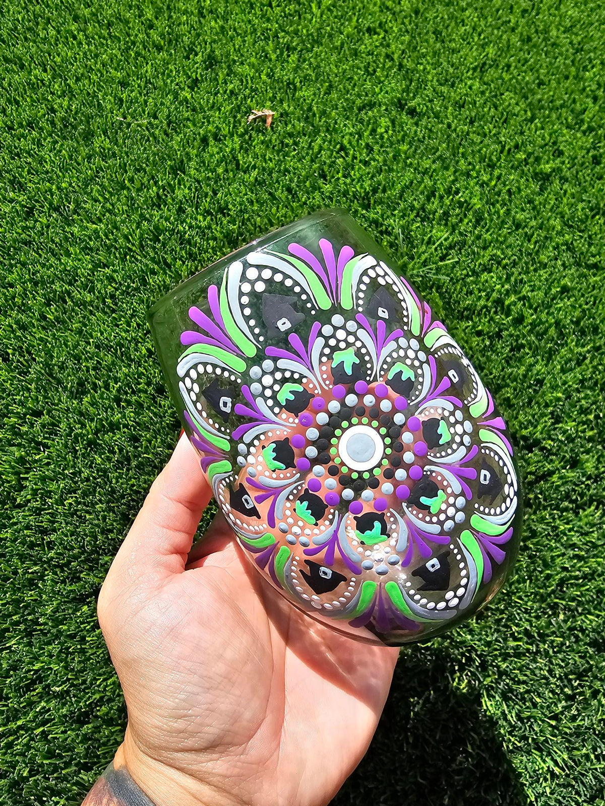 Hand-Painted Witch Hat & Cauldron Mandala Wine Glass – Halloween Glassware