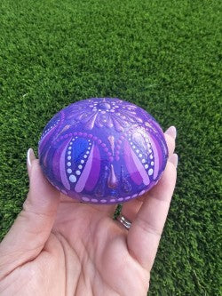 Hand-Painted Purple Dot Mandala Sphere Stone - Meditation Stone Hand casted Hand Made