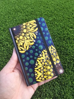 Hand-Painted Sunflower Dot Mandala Vegan Leather Pocket Journal Sketchbook