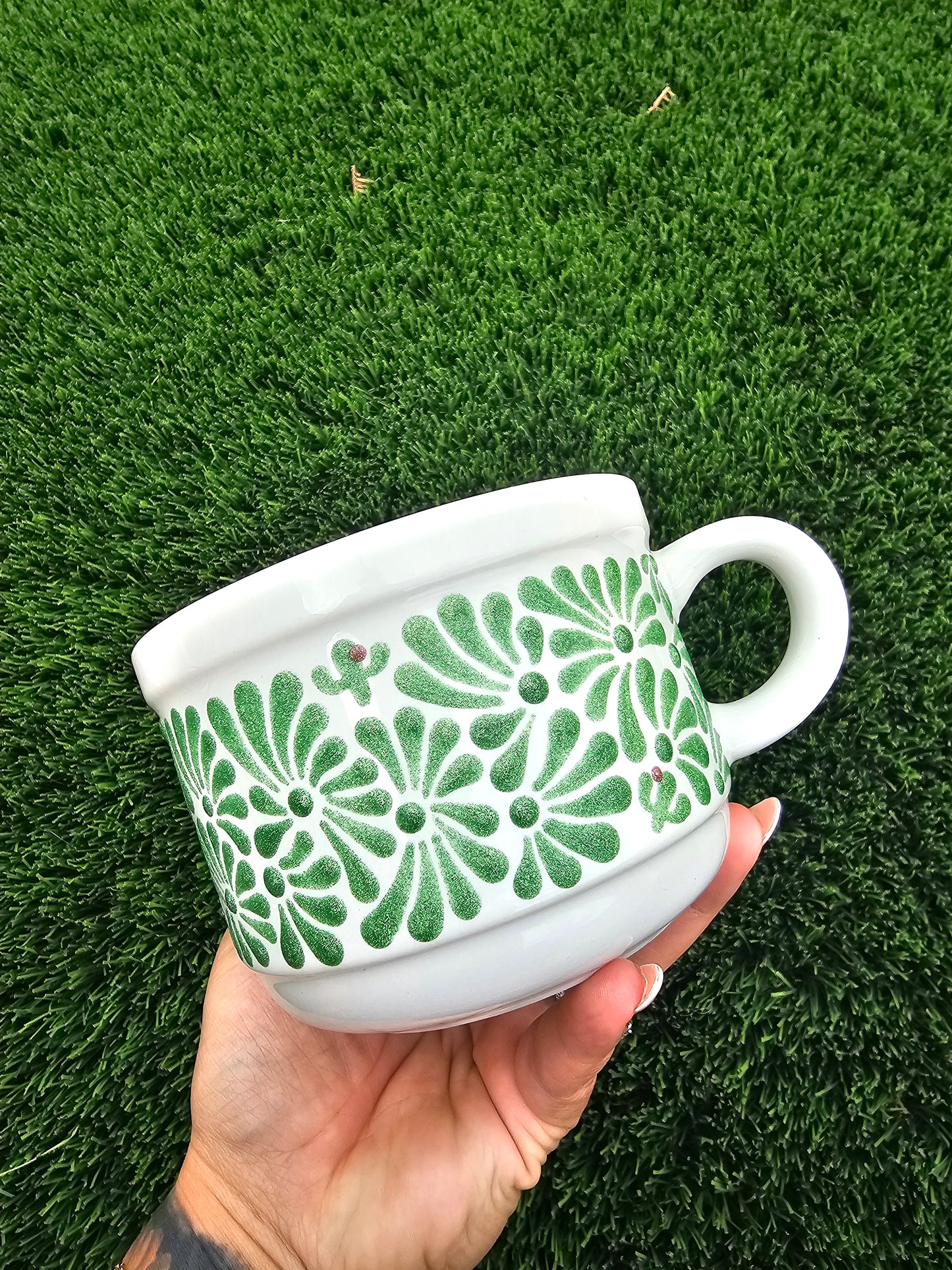 Hand Painted Cactus Mug 3D Textured Glitter Paint  White Coffee Mug with Hidden Cacti🌵
