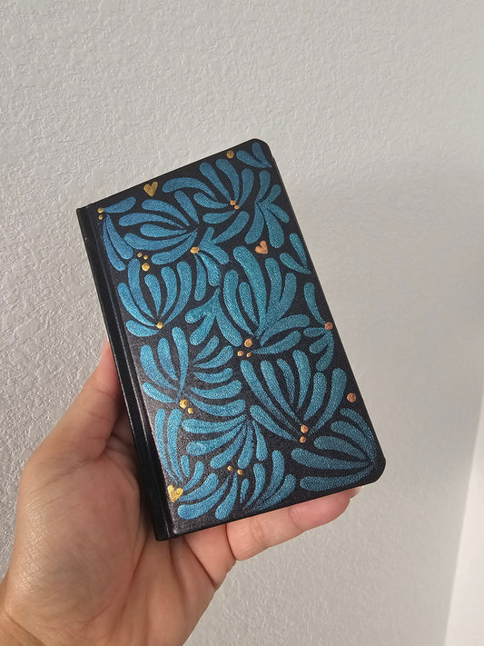 Hand-Painted Pocket Sketchbook | 150 Pages | Bronze & Teal Shimmer Vegan Leather Journal | 3.5" x 5" Blank Sketchbook | Pocket Notebook | Gift for All