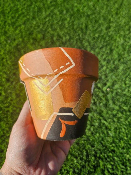 Hand Painted Mandala Plant Pot | Boho Modern Terracotta Planter | Black, Gold & Earth Tone Geometric Dot Art | Unique Indoor Planter Gift