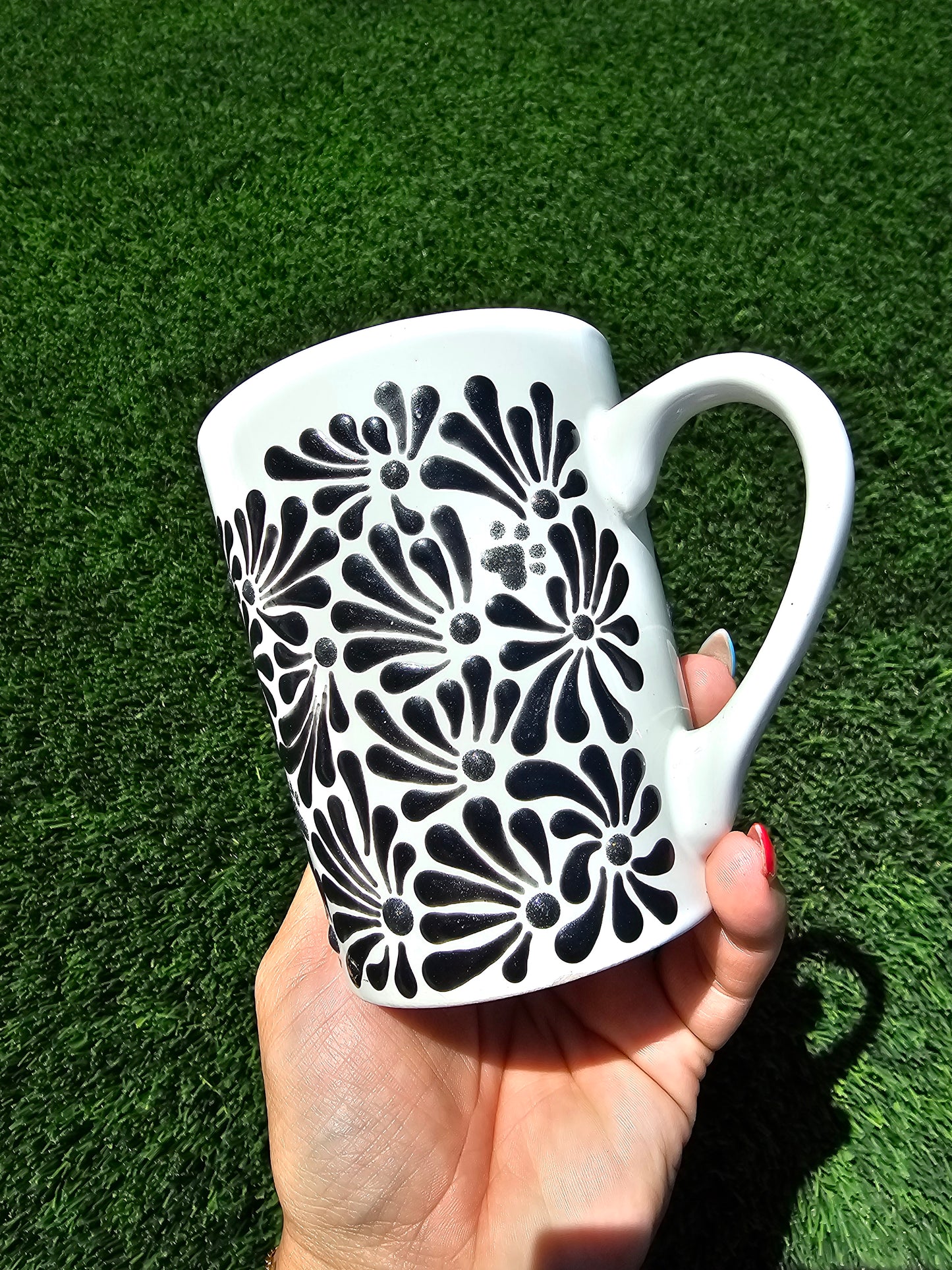 Hand Painted Mug | Black & White Dog Lover Coffee Cup | 3D Textured Paint Mug | Unique Pet Gift | Handmade Animal Lover Mug