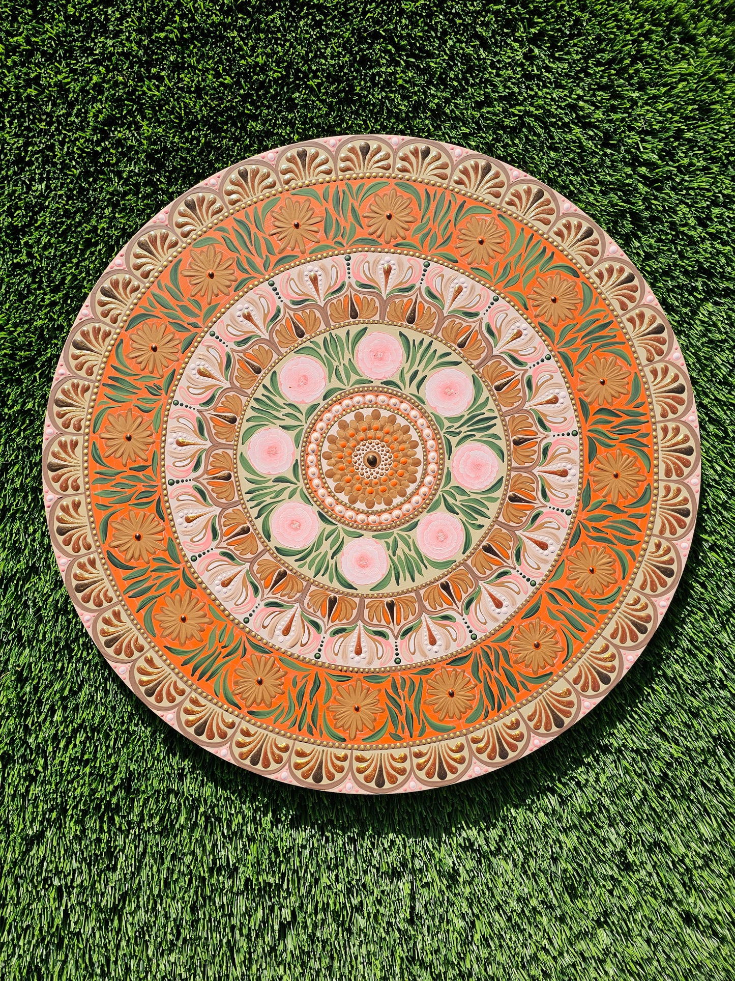 November Birth Flower Dot Mandala – Chrysanthemum and Peony - 18” Hand-Painted Wall Art