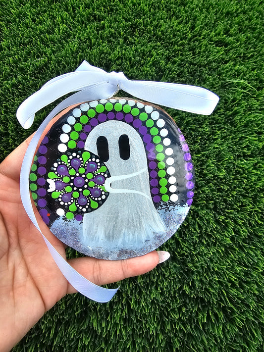 Ghost Buddy’s Boo-tiful Mandala Resin Ornament Natural Wood