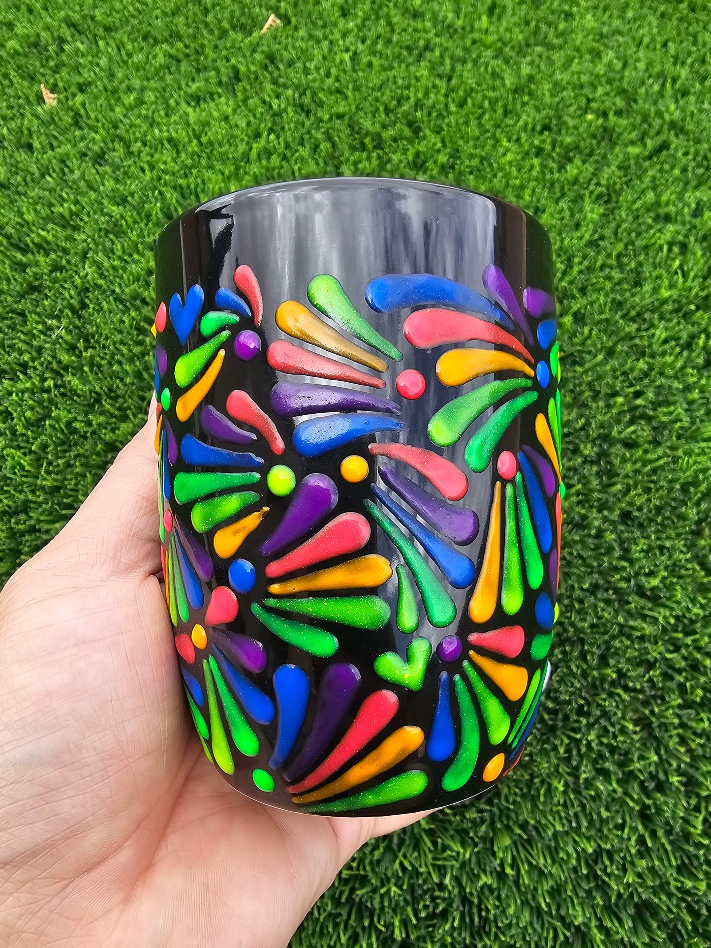 Custom Rainbow UV Reactive with Hidden Heart Mug - Handpainted Live TT🌈