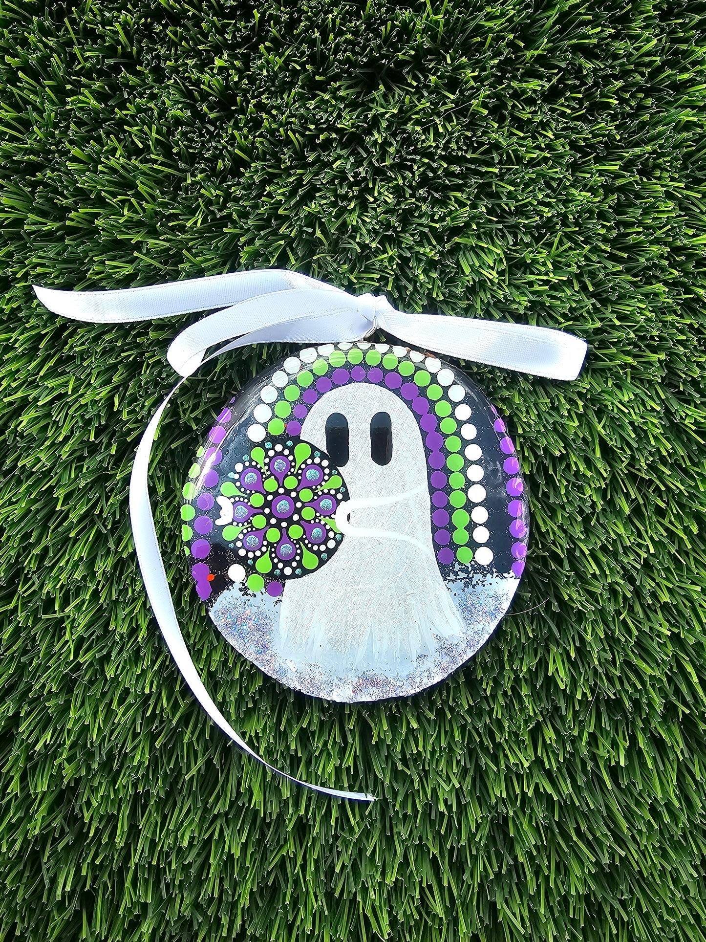 Ghost Buddy’s Boo-tiful Mandala Resin Ornament Natural Wood
