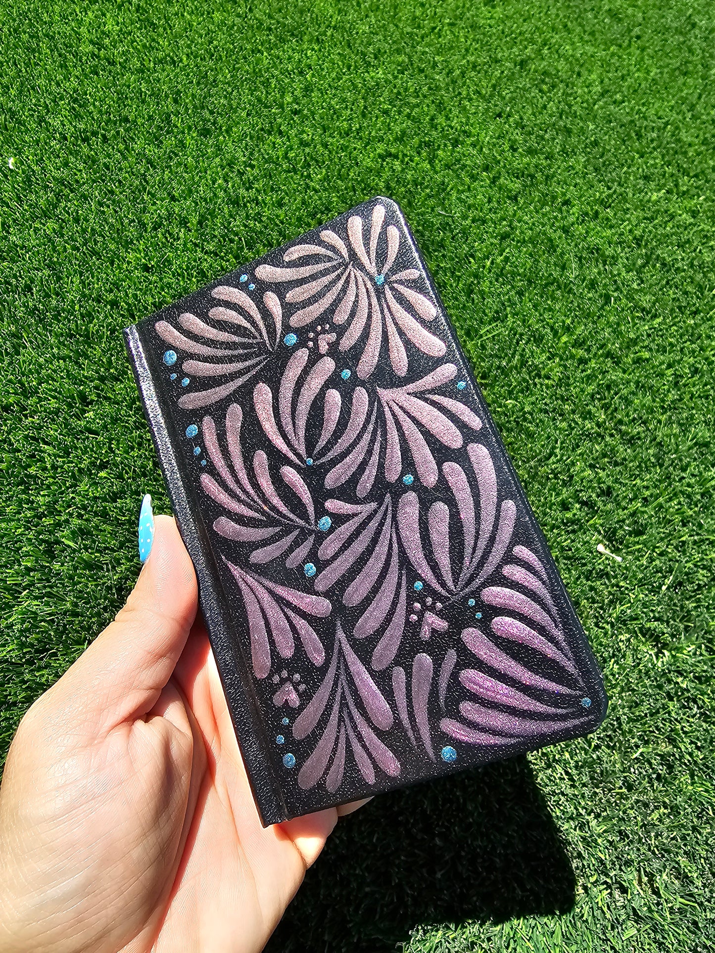 Hand-Painted Pocket Sketchbook | 150 Pages | Shimmering Purple Teal Vegan Leather Journal | 3.5" x 5" Blank Sketchbook | Pocket Notebook | Artist Gift