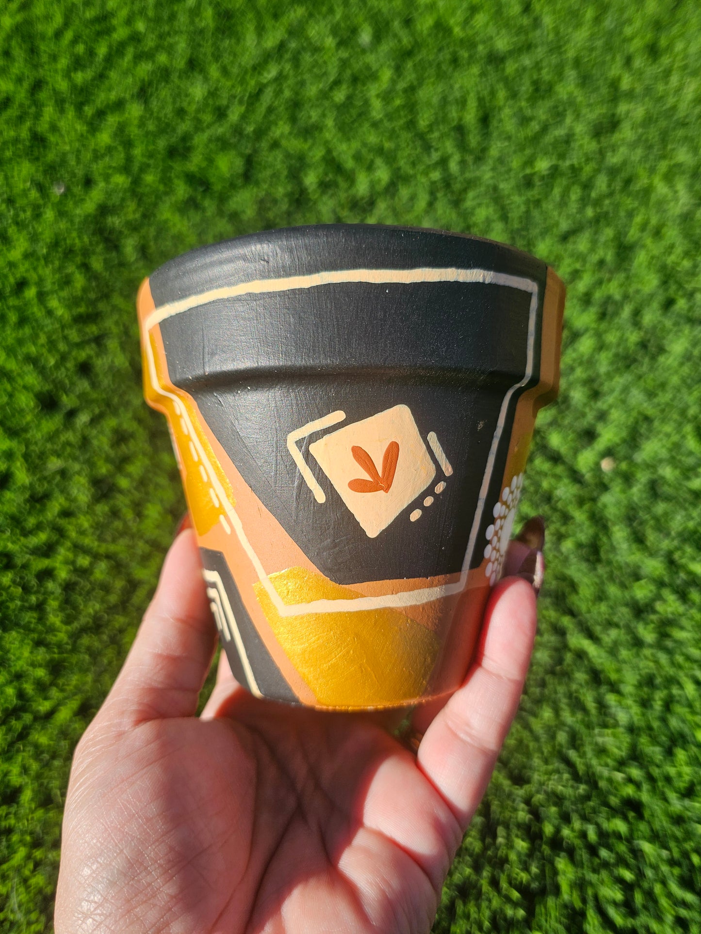 Hand Painted Mandala Plant Pot | Boho Modern Terracotta Planter | Black, Gold & Earth Tone Geometric Dot Art | Unique Indoor Planter Gift