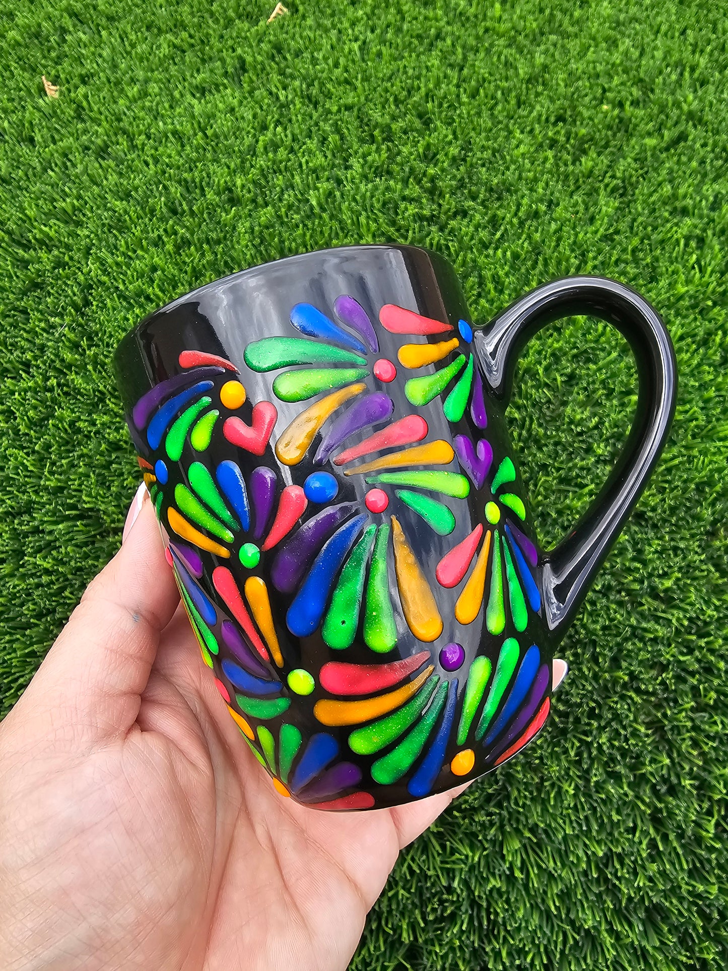 Custom Rainbow UV Reactive with Hidden Heart Mug - Handpainted Live TT🌈