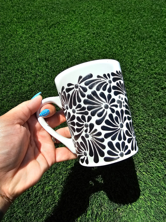 Hand Painted Mug | Black & White Dog Lover Coffee Cup | 3D Textured Paint Mug | Unique Pet Gift | Handmade Animal Lover Mug