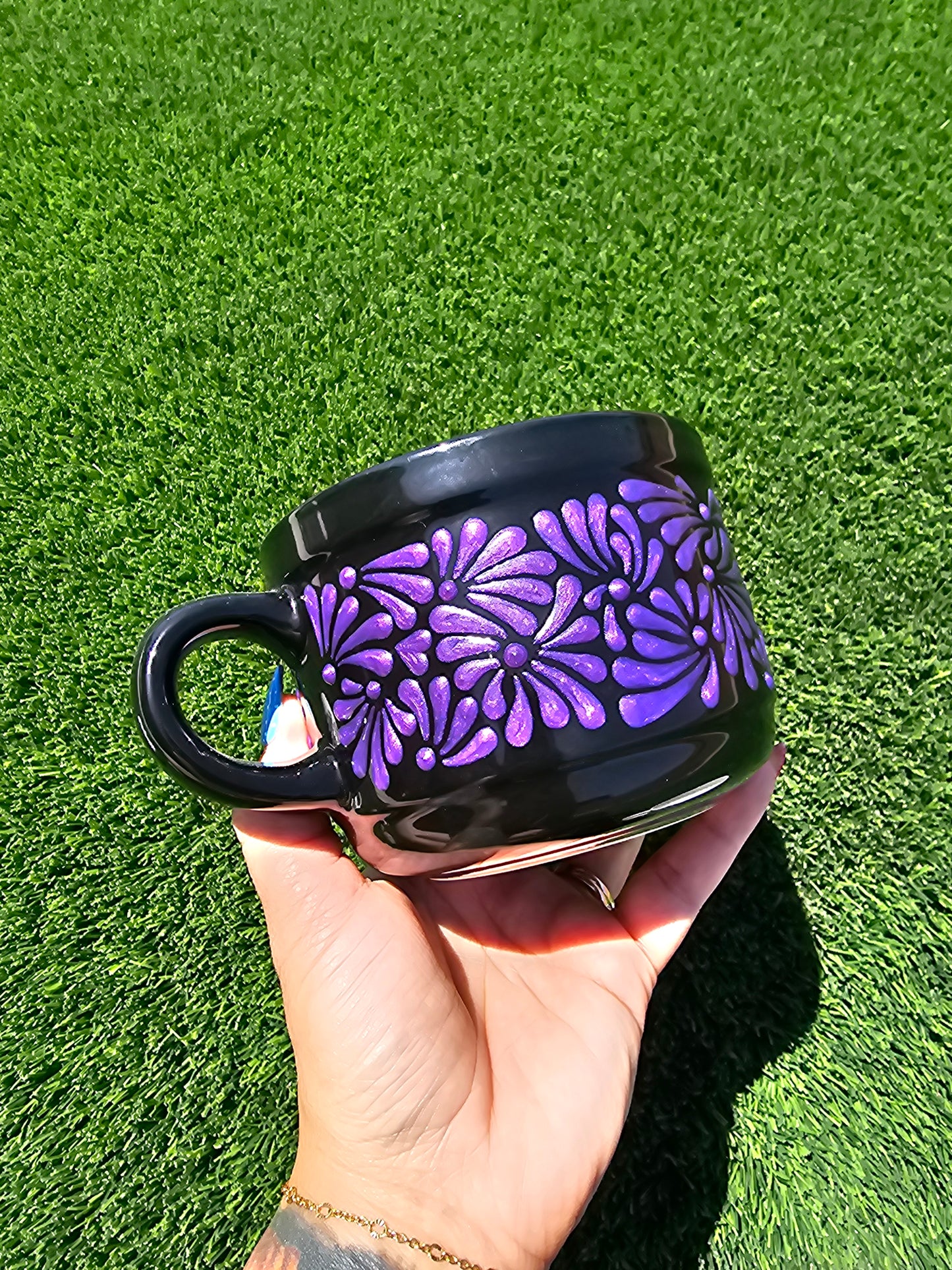 Hand Painted Textured Ceramic Mug: Purple Shimmer Coffee Cup Functional Art