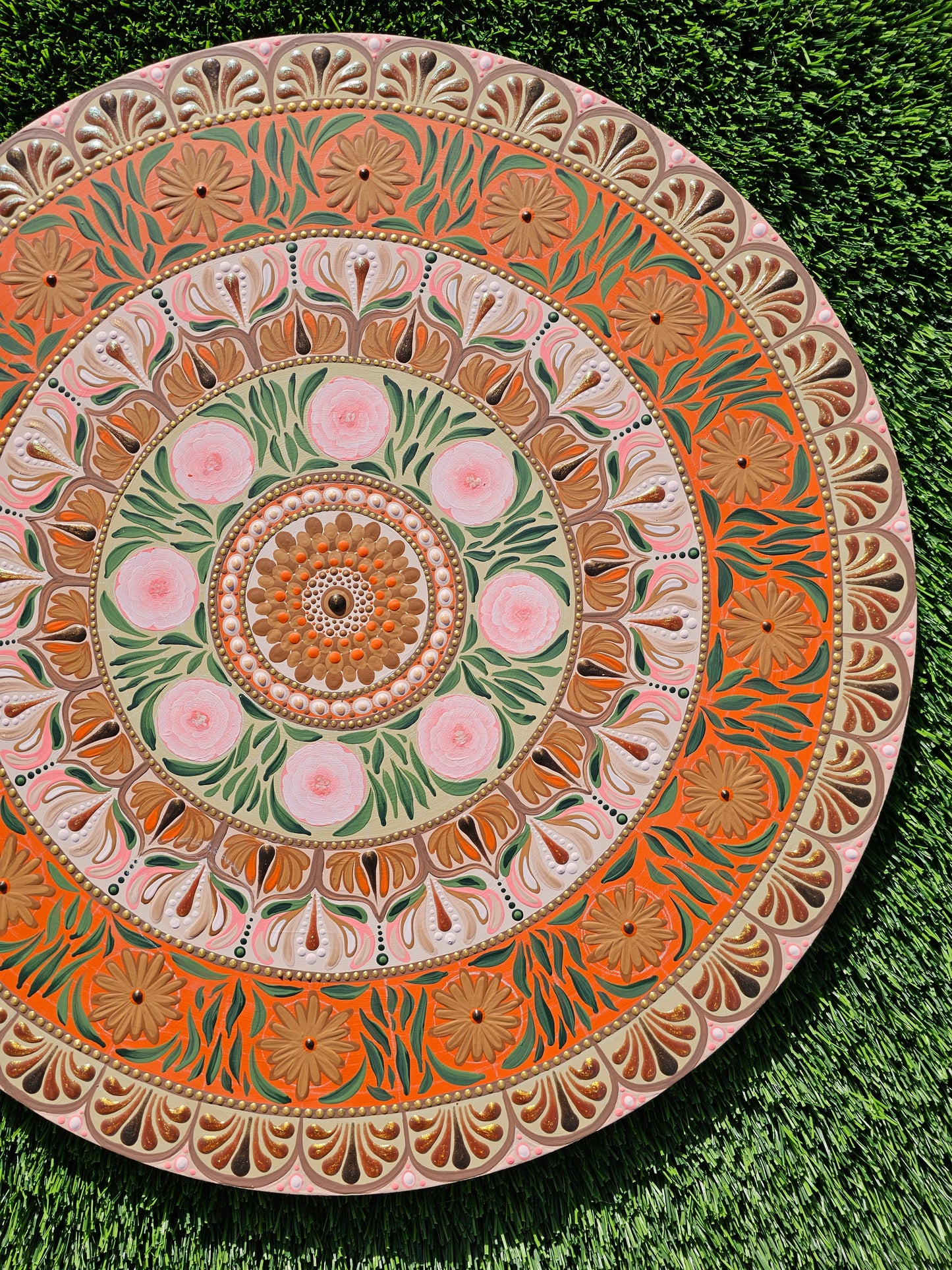 November Birth Flower Dot Mandala – Chrysanthemum and Peony - 18” Hand-Painted Wall Art