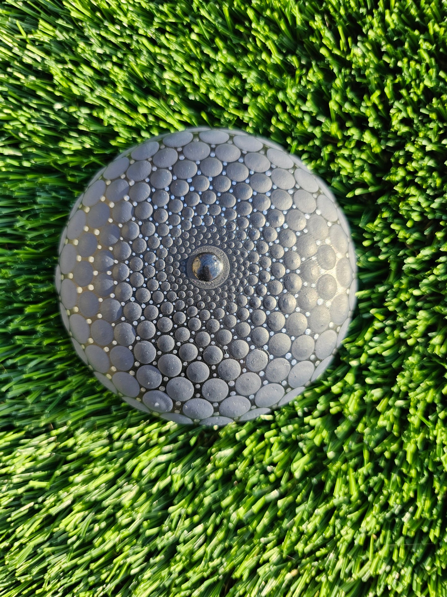 Black & Silver Gradient Dot Mandala Stone – 4-Inch Handpainted 3D Center, Metallic Microdots, Unique Home Decor or Gift for All Unique Mediation Stone
