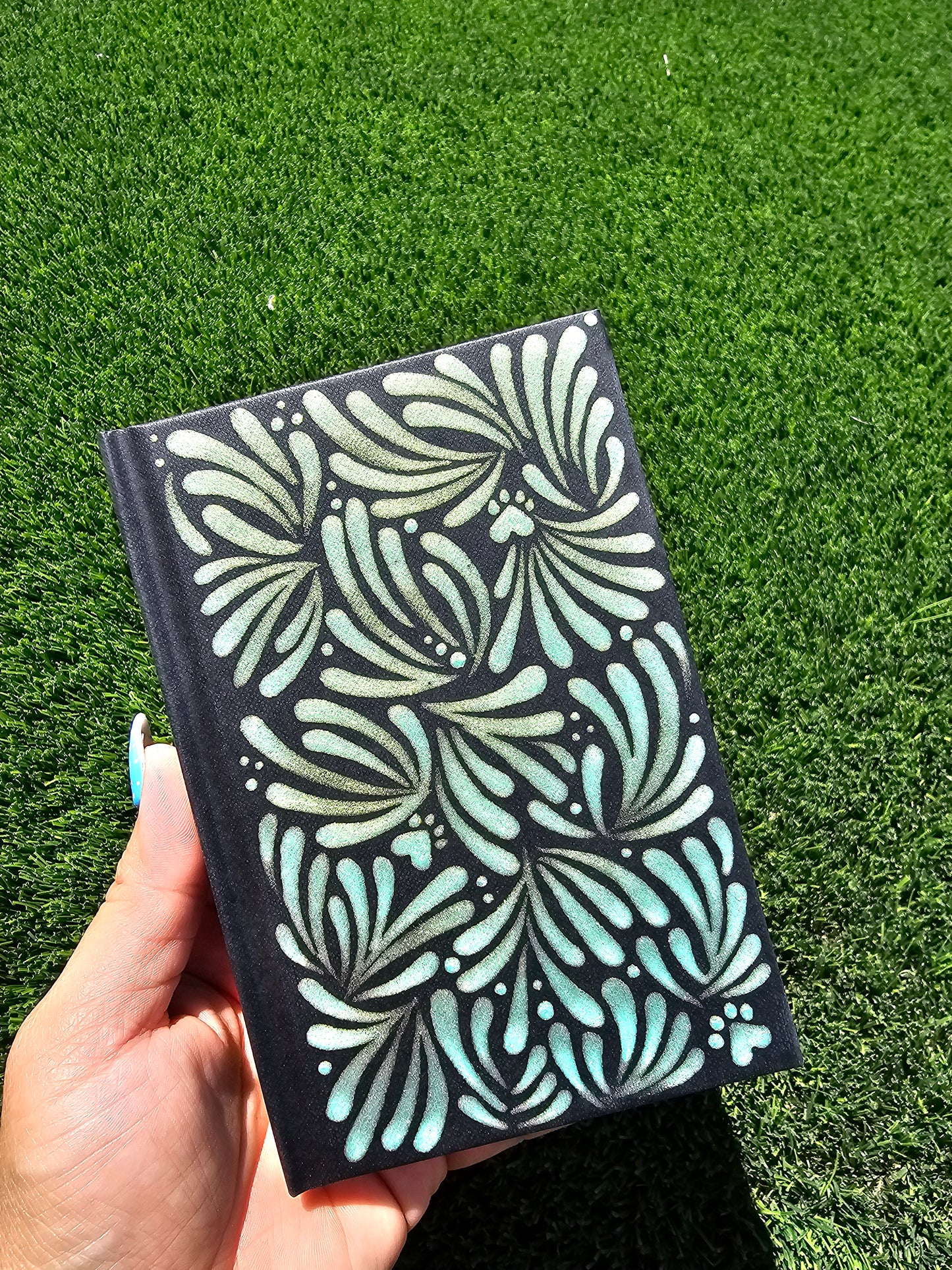 Hand-Painted Sea Mint Pocket Journal | Mixed Media Art Sketchbook, Heavy Cardstock Cover