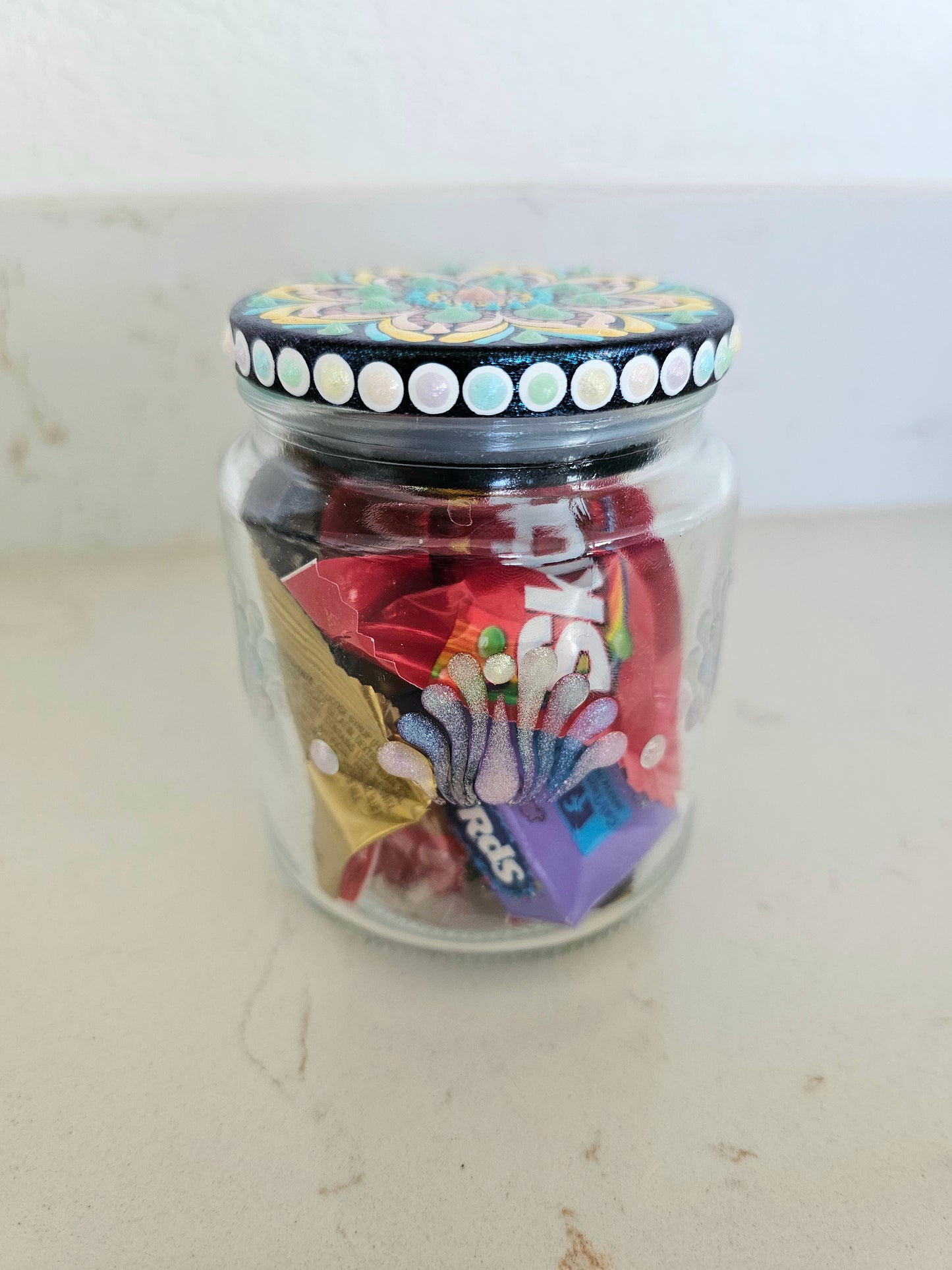 Sweet Mandala Treat Jar
Hand-Painted Dot Art Candy Keepsake