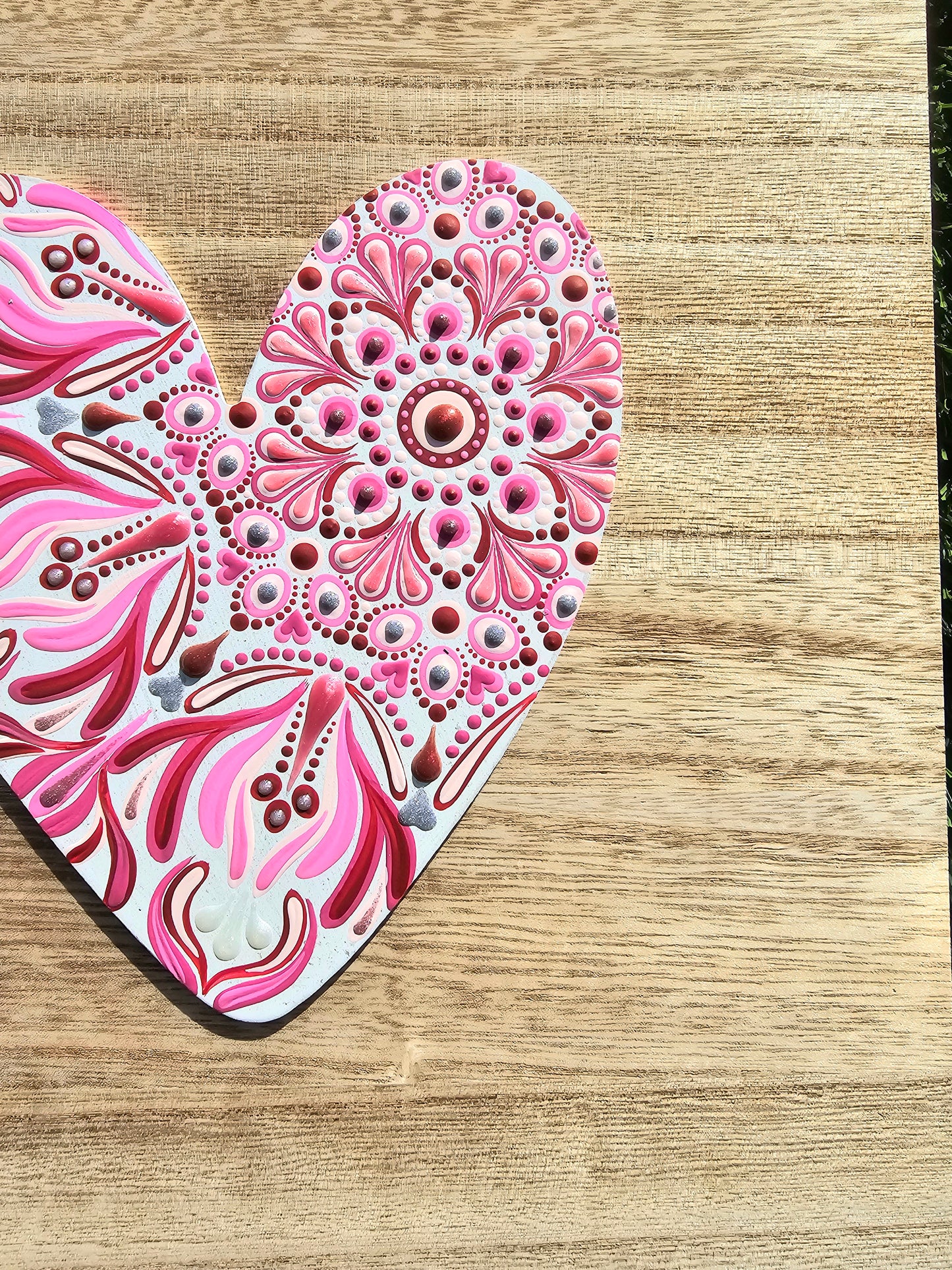 Hand-Painted Heart Dot Mandala Wooden Plaque