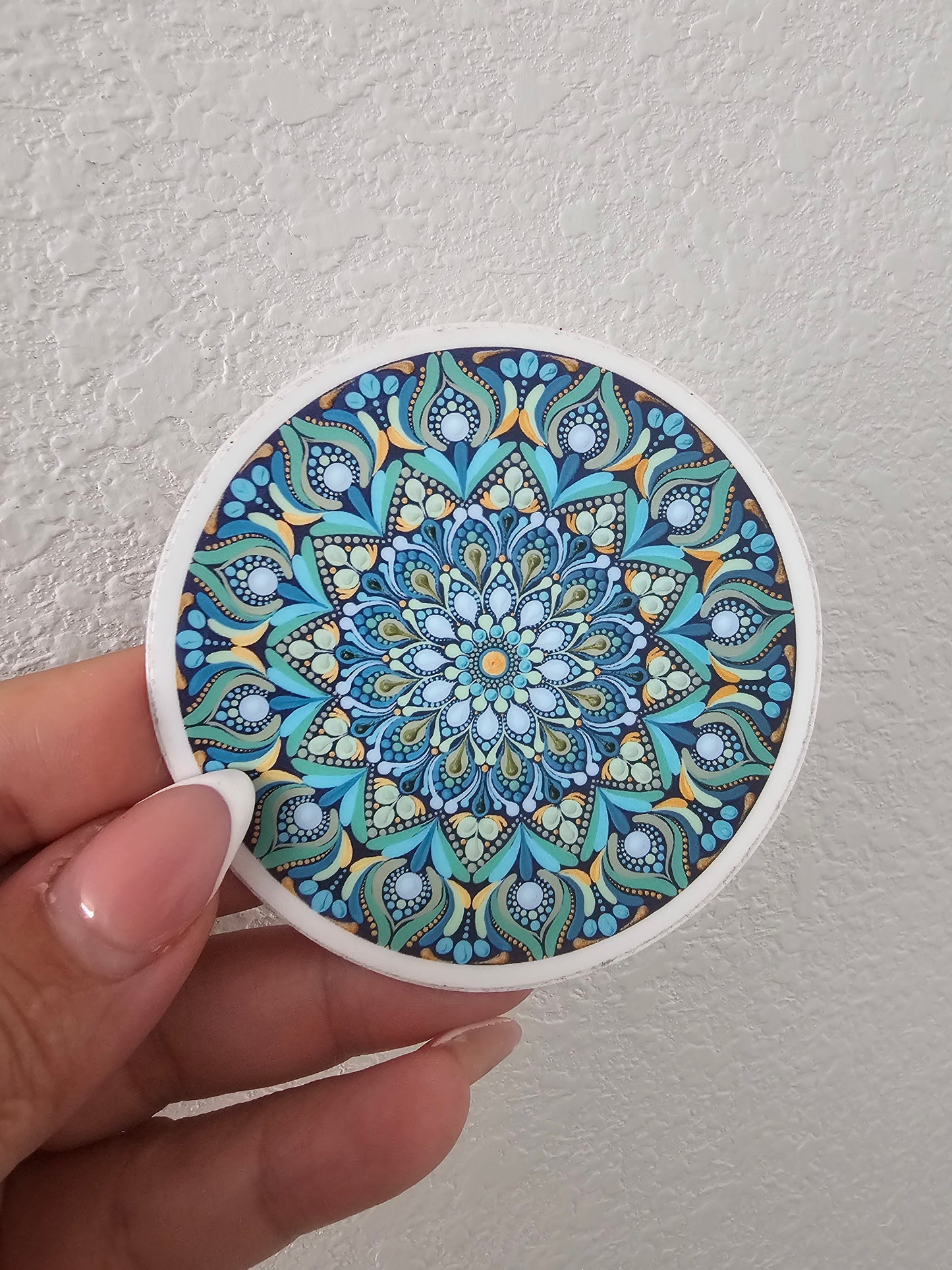 Hand-Painted Mandala Art Sticker – 3" Round Decorative Art Sticker