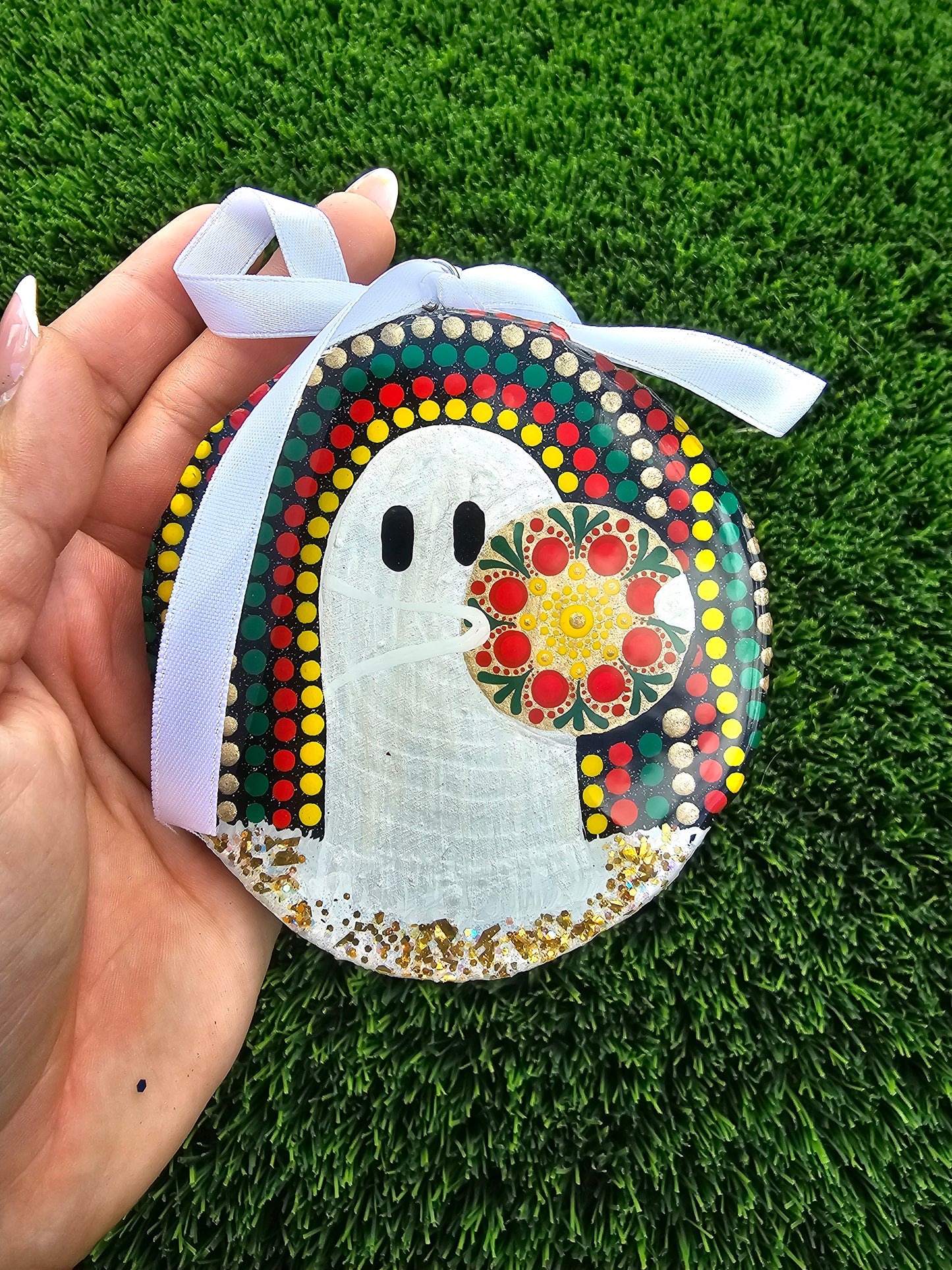 Ghost Buddy’s Merry Little Mandala Resin Ornament Natural Wood