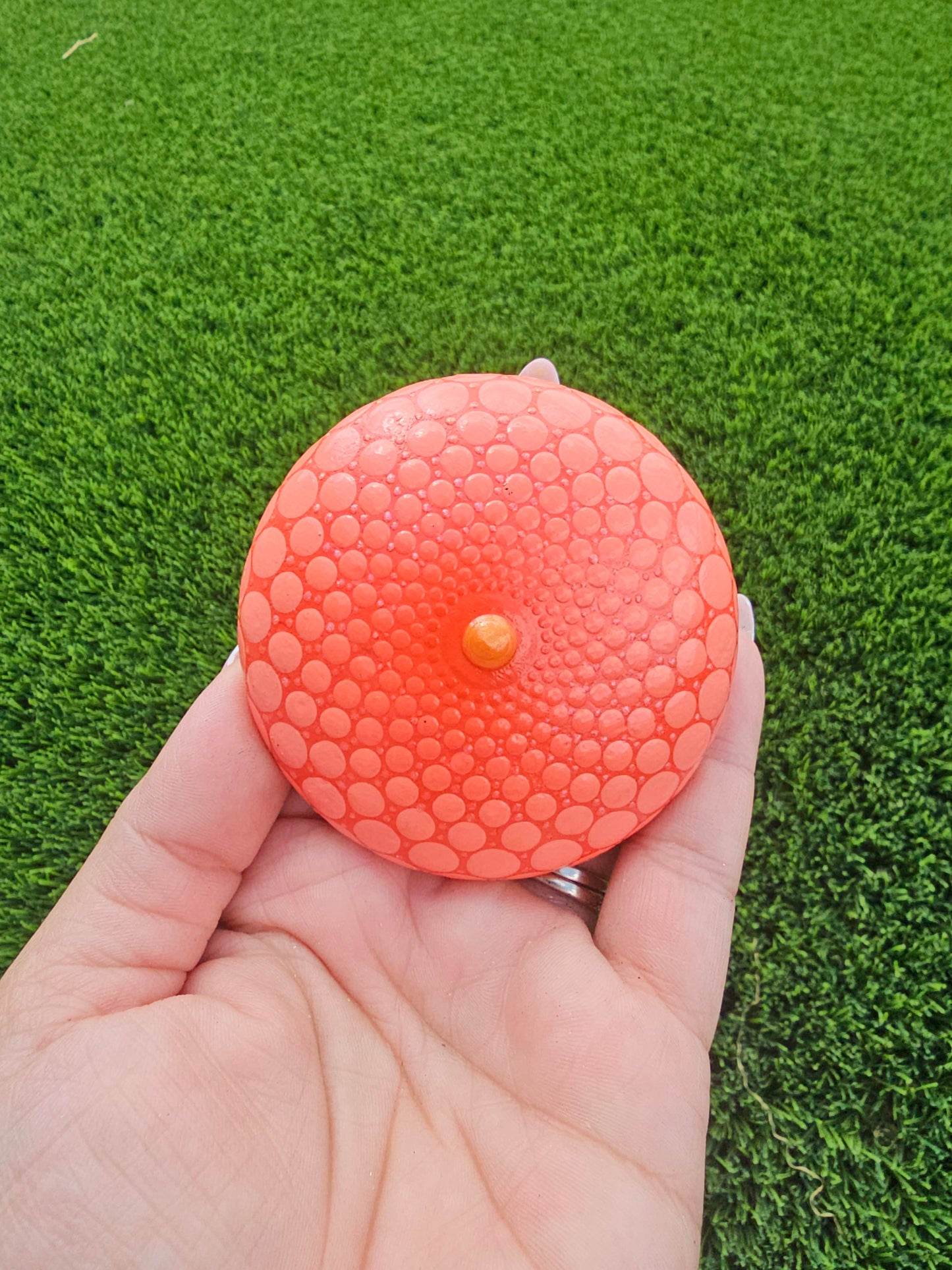 Hand-Painted Orange Gradient Mandala Stone Handmade Handcasted Sacred Geometry Meditation Stone Decorative Art Boho Home Decor