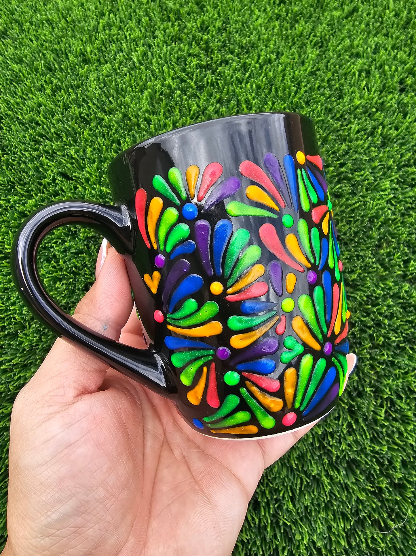 Custom Rainbow UV Reactive with Hidden Heart Mug - Handpainted Live TT🌈