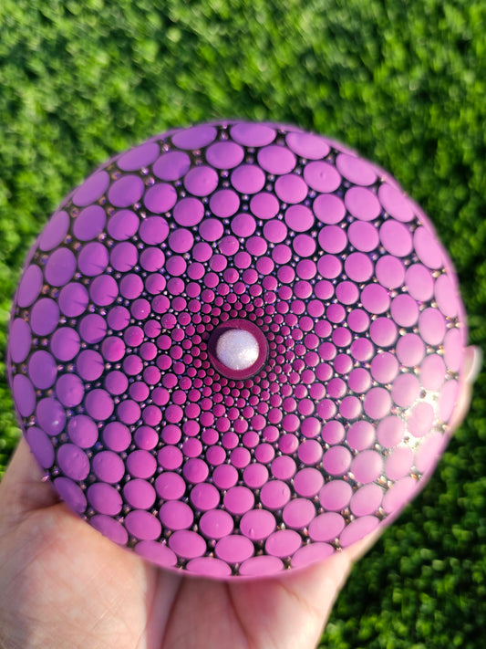 5-Inch Sacred Geometry Stone – Purple Gradient, Metallic Shimmer, 3D Center, Microdot Art