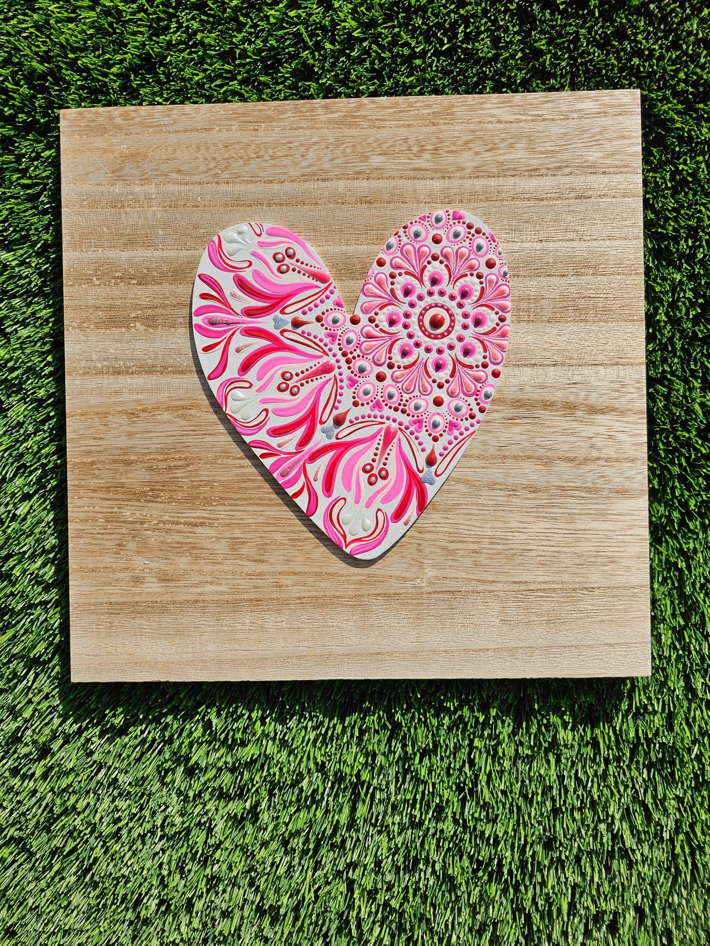 Hand-Painted Heart Dot Mandala Wooden Plaque