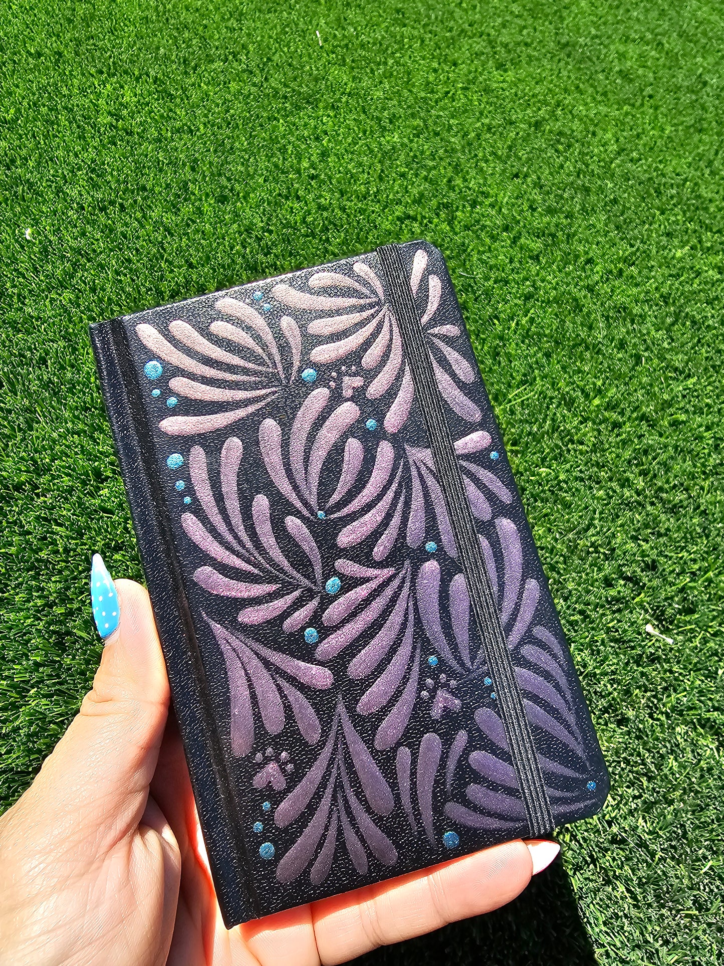 Hand-Painted Pocket Sketchbook | 150 Pages | Shimmering Purple Teal Vegan Leather Journal | 3.5" x 5" Blank Sketchbook | Pocket Notebook | Artist Gift