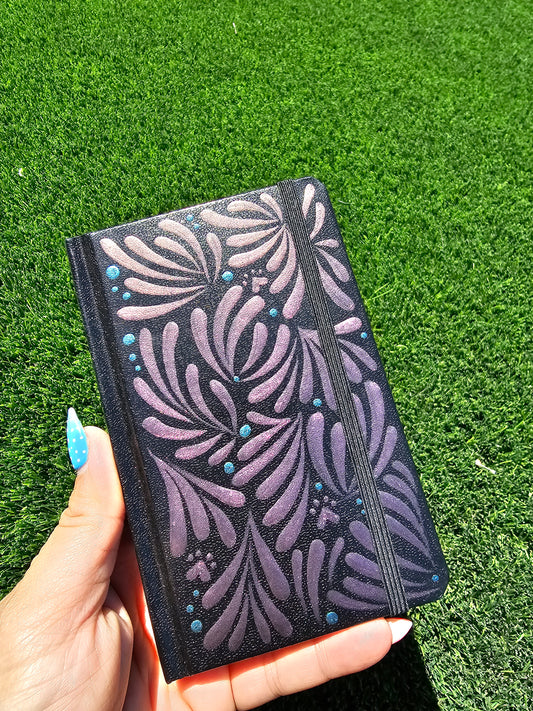 Hand-Painted Pocket Sketchbook | 150 Pages | Shimmering Purple Teal Vegan Leather Journal | 3.5" x 5" Blank Sketchbook | Pocket Notebook | Artist Gift