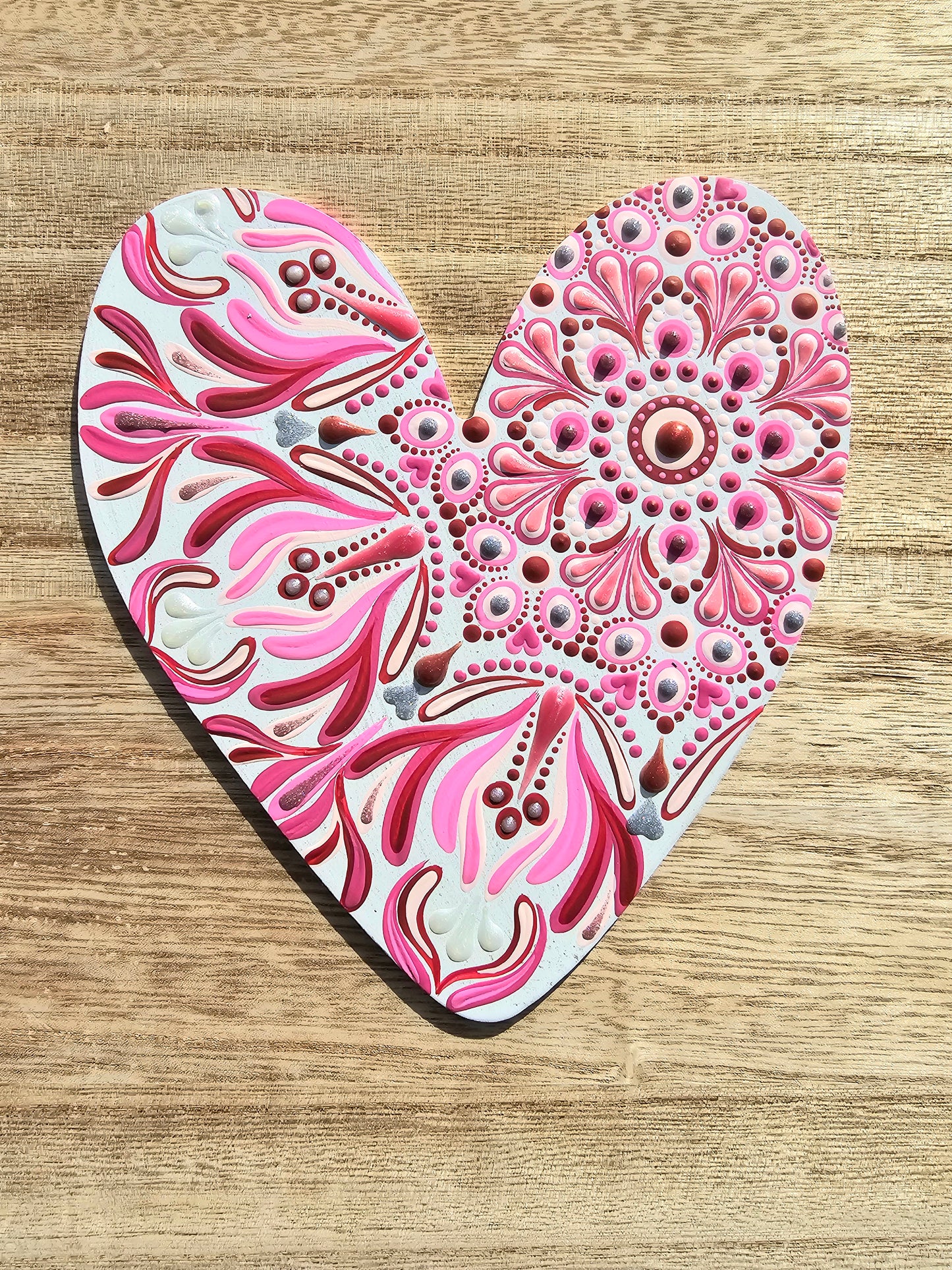 Hand-Painted Heart Dot Mandala Wooden Plaque
