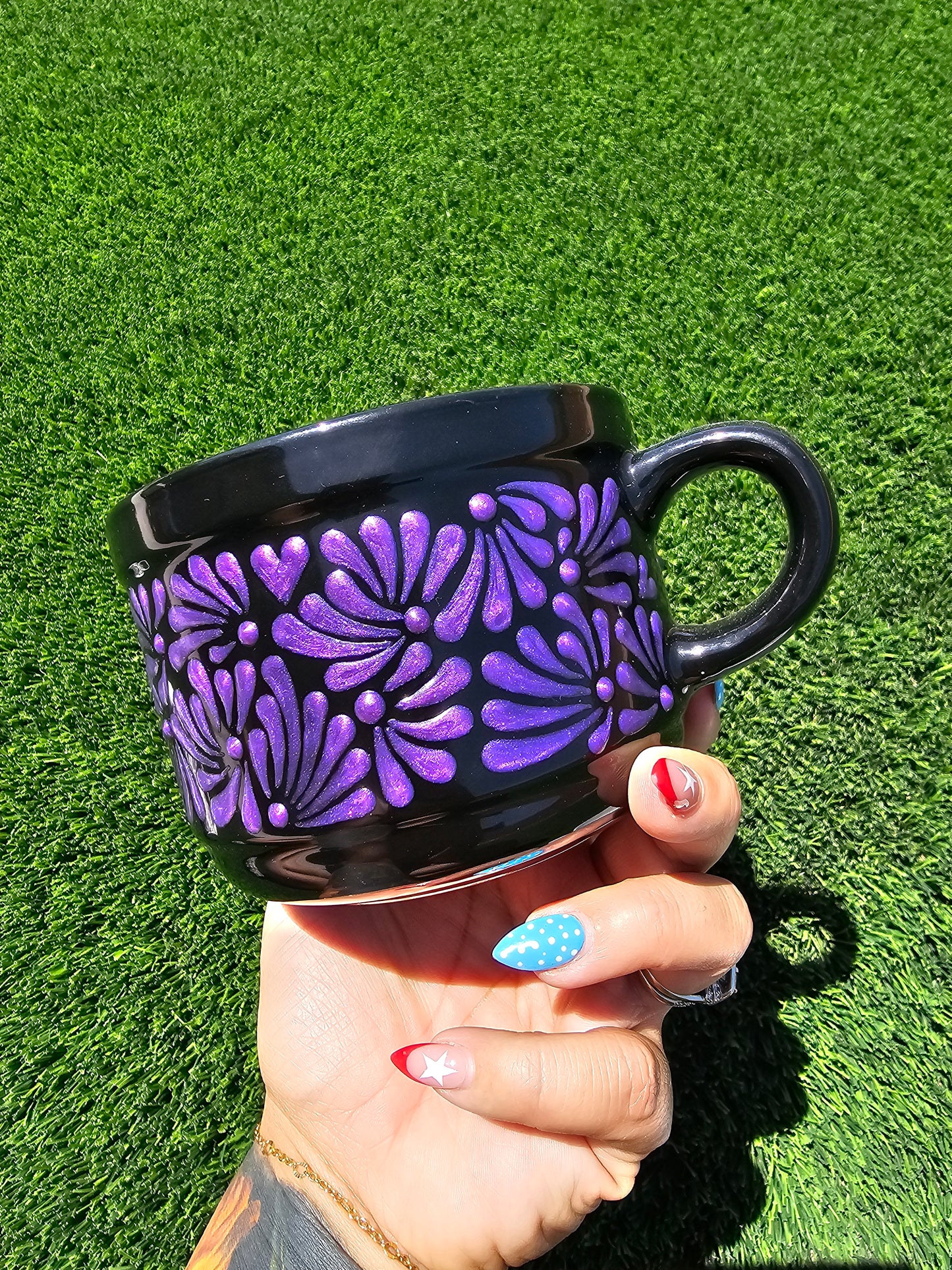 Hand Painted Textured Ceramic Mug: Purple Shimmer Coffee Cup Functional Art