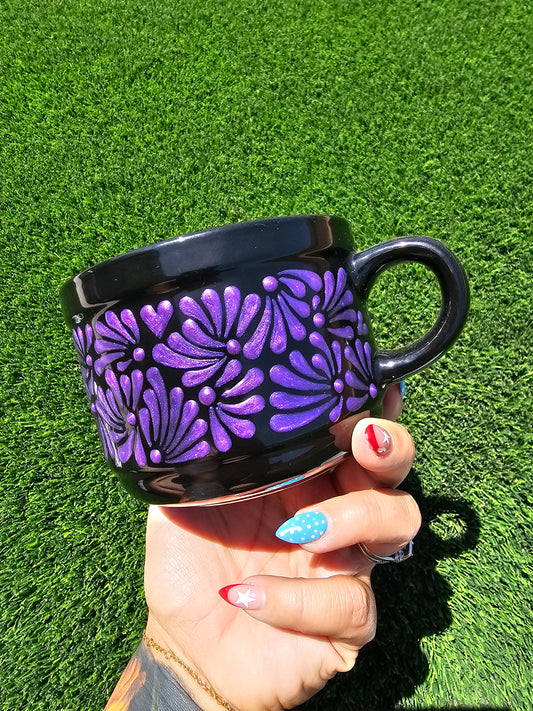 Hand Painted Textured Ceramic Mug: Purple Shimmer Coffee Cup Functional Art